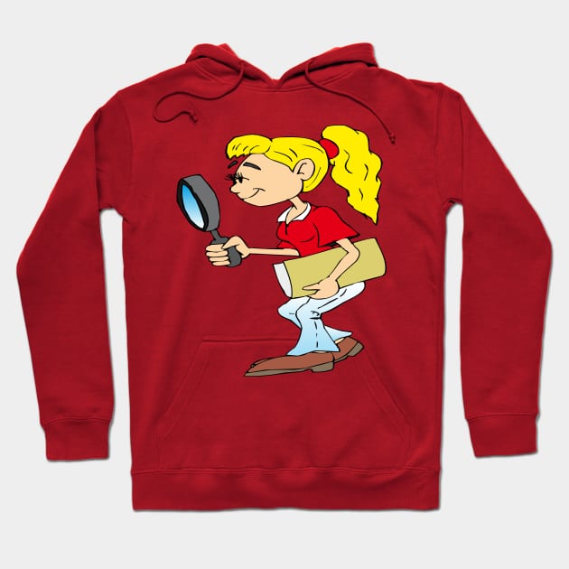 schoolgirl with magnifying glass Hoodie by drawn freehand